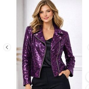 Colleen Lopez Luxe Purple Sequin Women's Moto Jacket